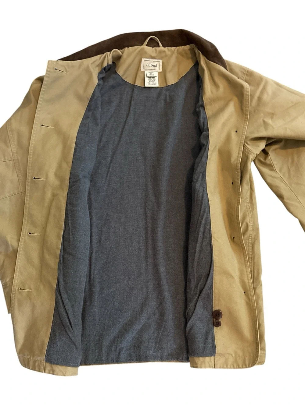 L.L. Bean Women’s Tan Cotton Field Chore Barn Jacket with Corduroy Collar L